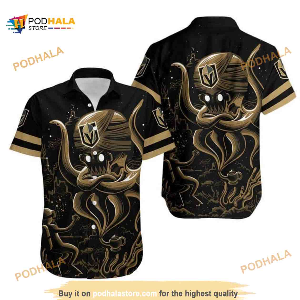 Octopus Skull With Vegas Golden Knights Funny Hawaiian Shirt Gift For NHL Fans Octopus Skull With Vegas Golden Knights Funny Hawaiian Shirt Gift For NHL Fans