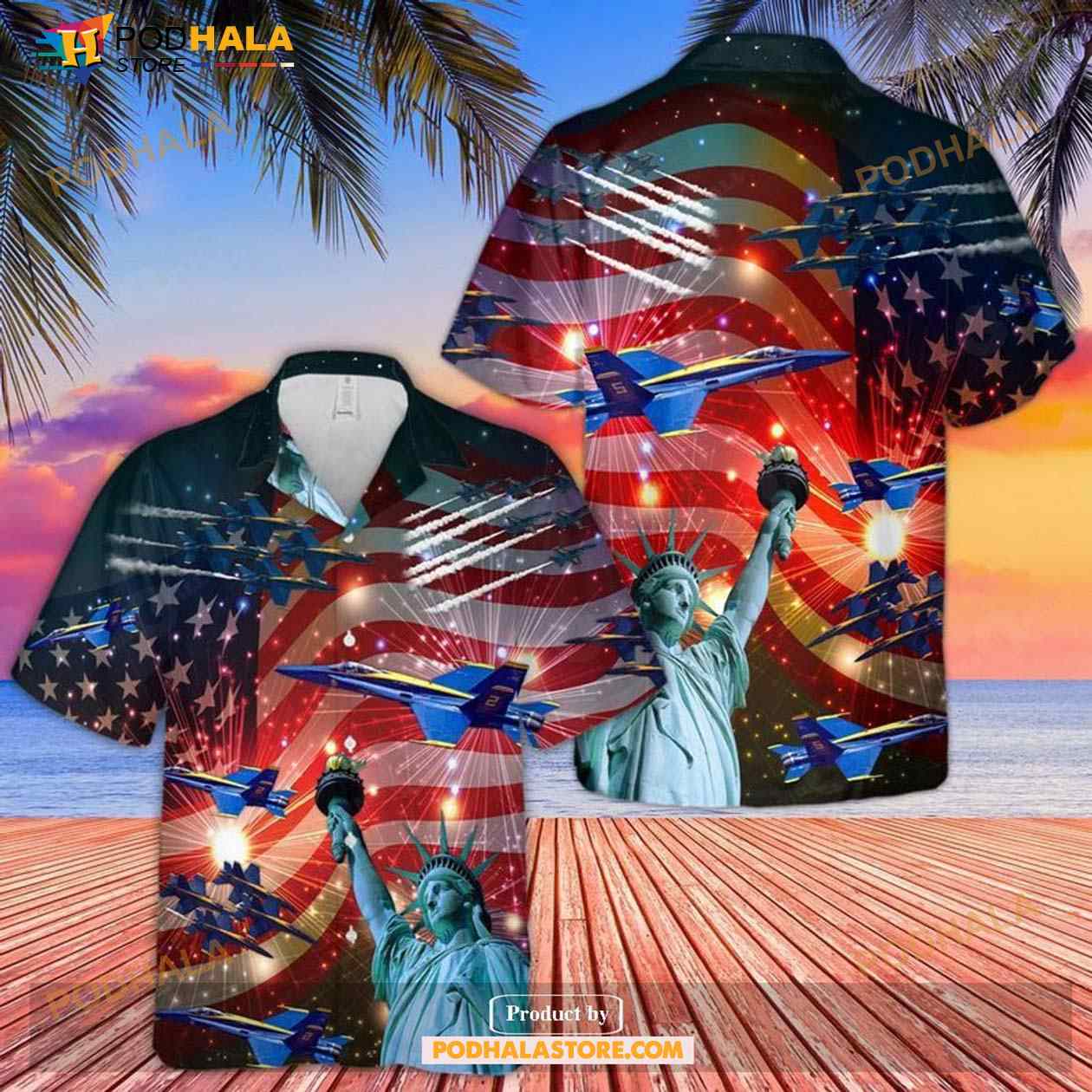 Patriot 4th Of July Blue Angels Air Show Statue Of Libe Funny Hawaiian Shirt Patriot 4th Of July Blue Angels Air Show Statue Of Libe Funny Hawaiian Shirt