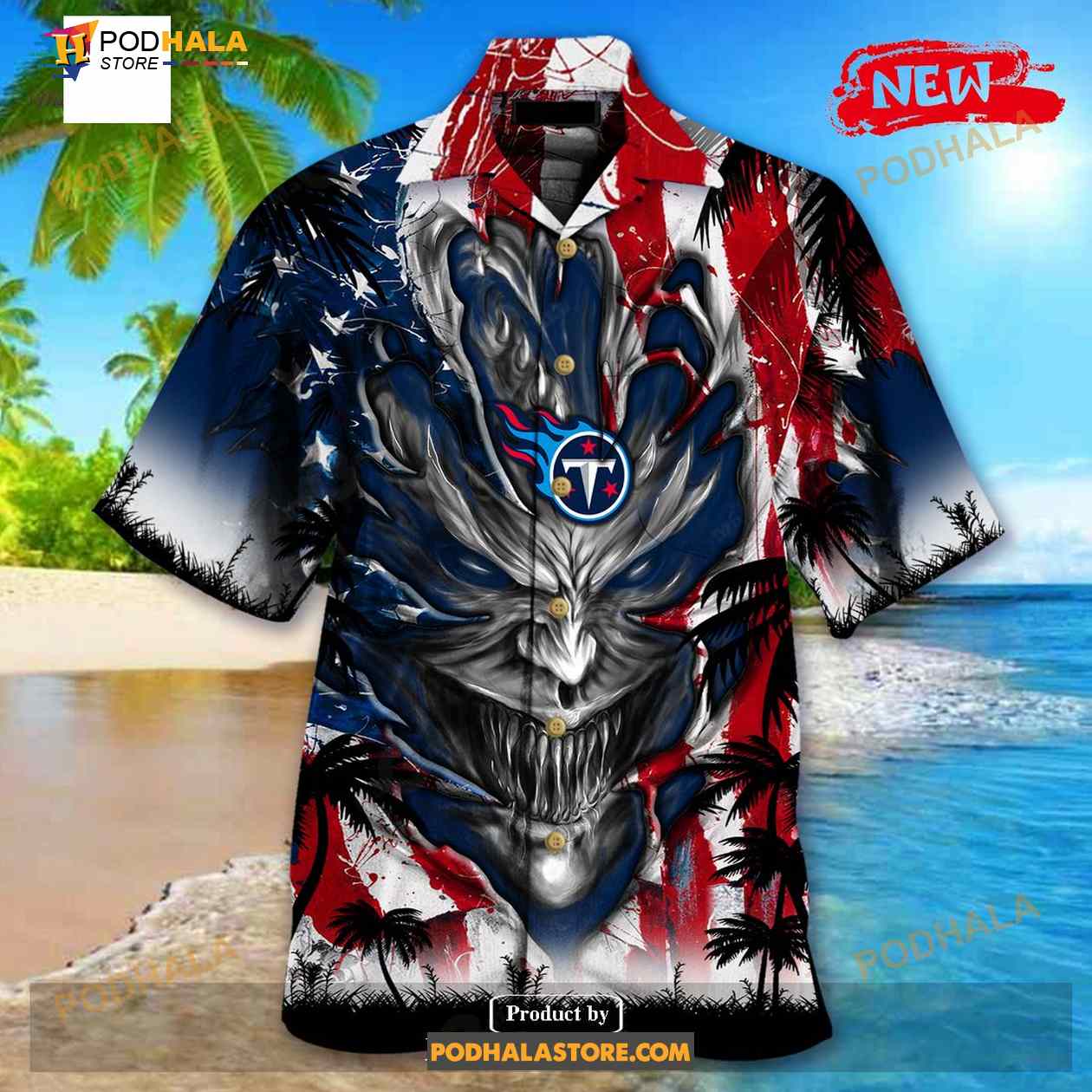 Personalized NFL Tennessee Titans US Flag Demon Face Funny 3D NFL Hawaiian Shirt Personalized NFL Tennessee Titans US Flag Demon Face Funny 3D NFL Hawaiian Shirt