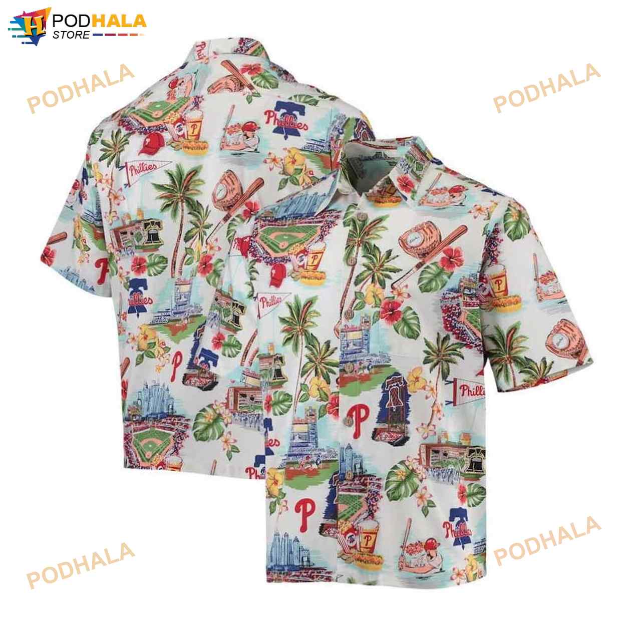 Philadelphia Phillies White Scenic 3D Funny Hawaiian Shirt Philadelphia Phillies White Scenic 3D Funny Hawaiian Shirt