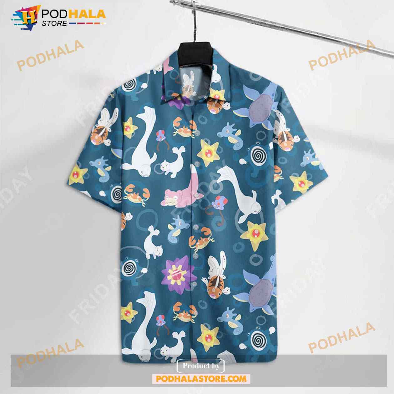 Pokemon Water Pokemon Dewgong Slowpoke Starmie Pattern Funny Hawaiian Shirt Pokemon Water Pokemon Dewgong Slowpoke Starmie Pattern Funny Hawaiian Shirt