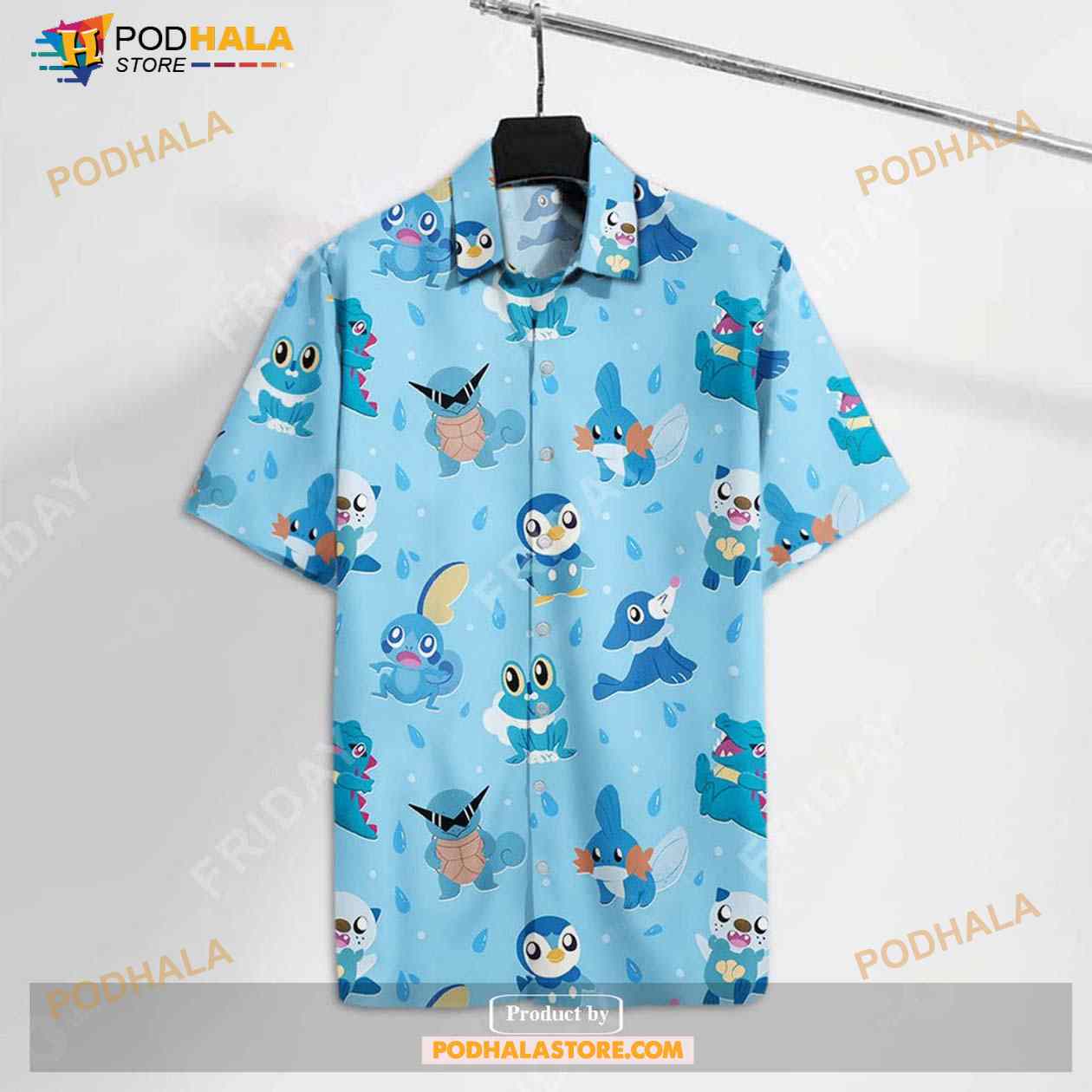 Pokemon Water Pokemon Oshawott Squirtle Totodile Patter Funny Hawaiian Shirt Pokemon Water Pokemon Oshawott Squirtle Totodile Patter Funny Hawaiian Shirt