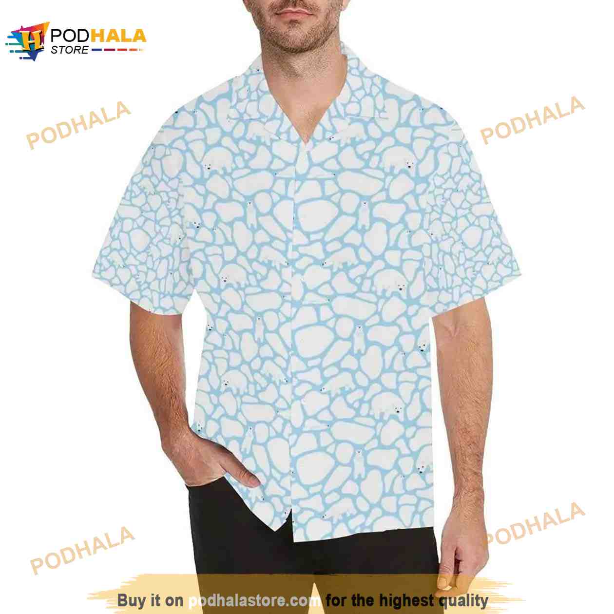 Polar Bear Ice Pattern Mens All Over Print Hawaiian Shirt Polar Bear Ice Pattern Mens All Over Print Hawaiian Shirt