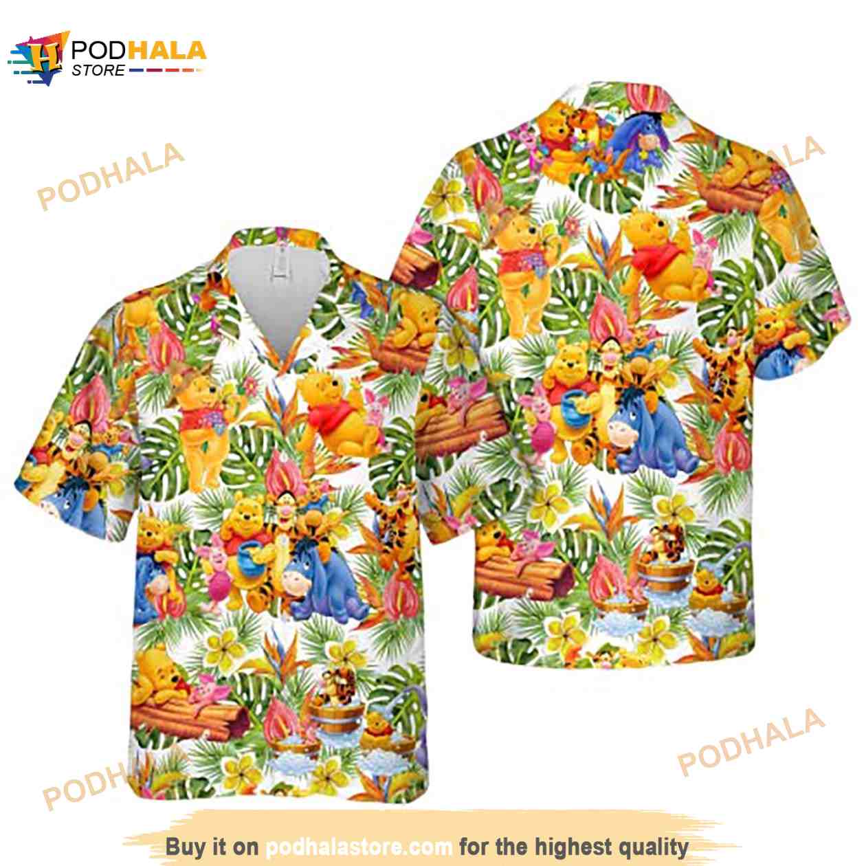 Pooh And Friends Hibicus Flower Leaves Green Funny Hawaiian Shirt Pooh And Friends Hibicus Flower Leaves Green Funny Hawaiian Shirt