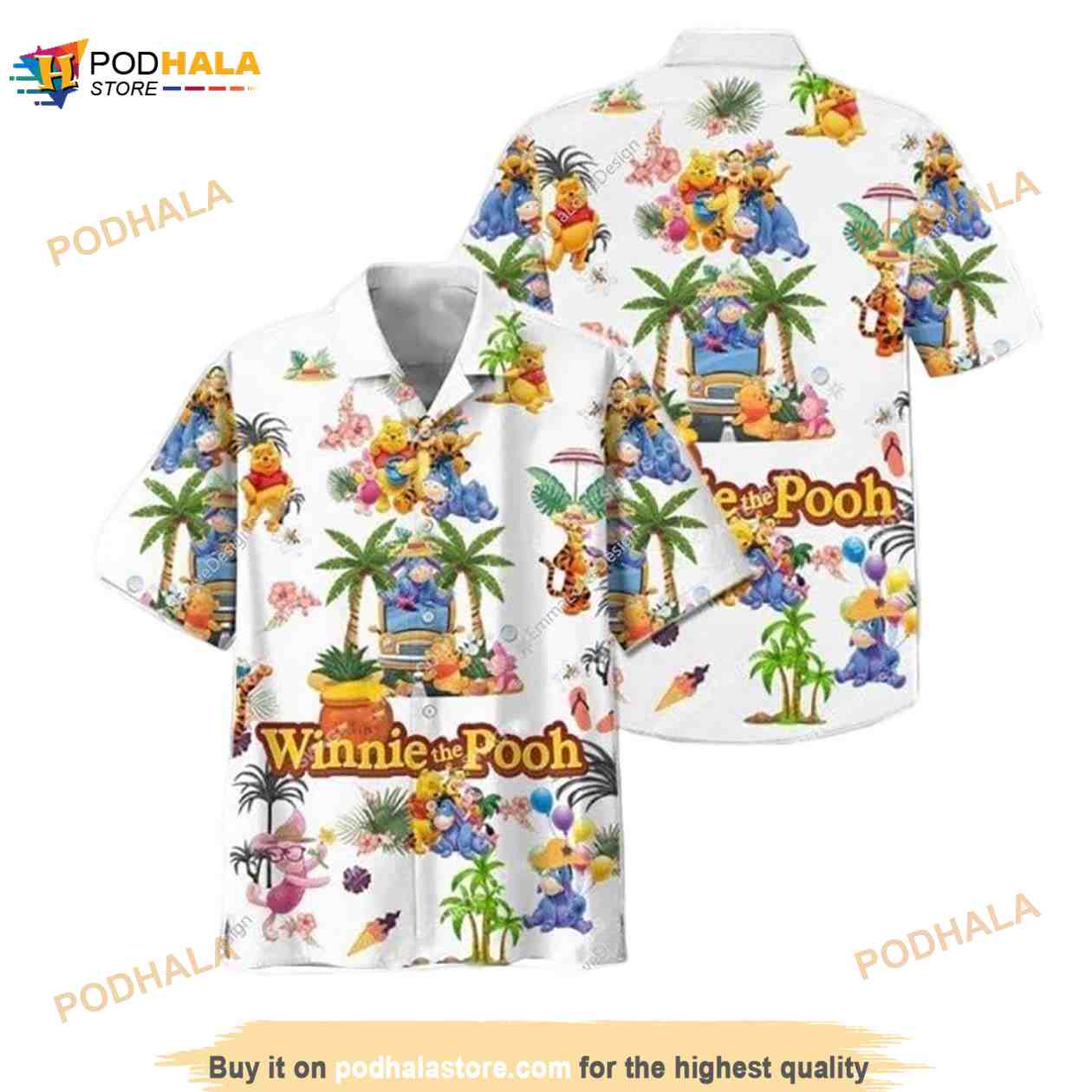 Pooh And Friends On The White Funny Hawaiian Shirt Pooh And Friends On The White Funny Hawaiian Shirt