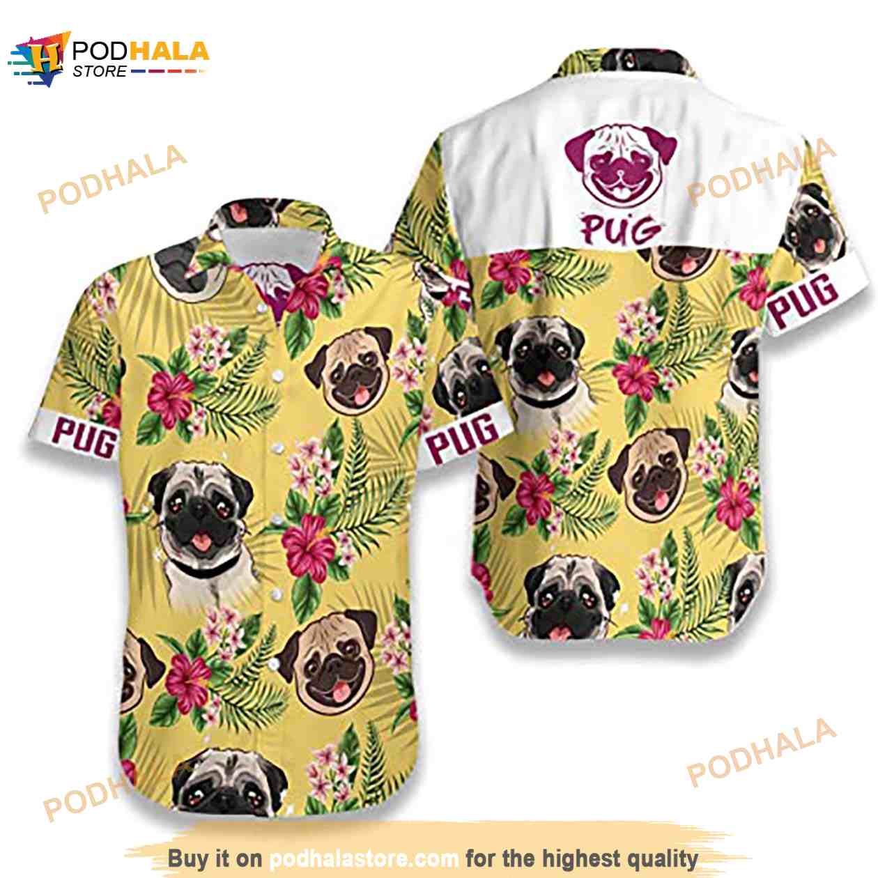 Pug Tropical Leaves And Flower Hawaiian Pug Tropical Leaves And Flower Hawaiian