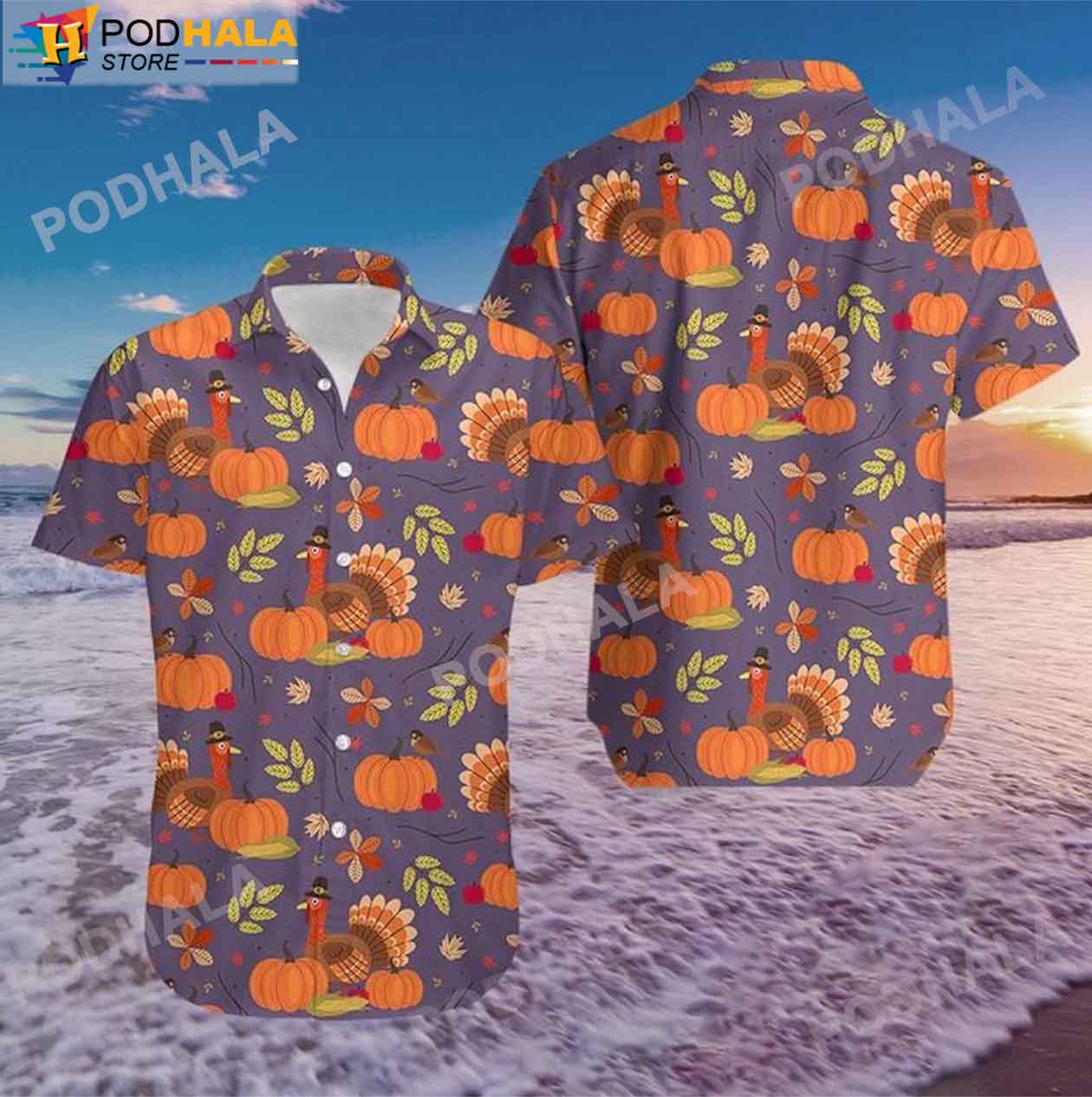 Pumpkin Turkey Thanksgiving Orange Purple Hawaiian Shirt Pumpkin Turkey Thanksgiving Orange Purple Hawaiian Shirt
