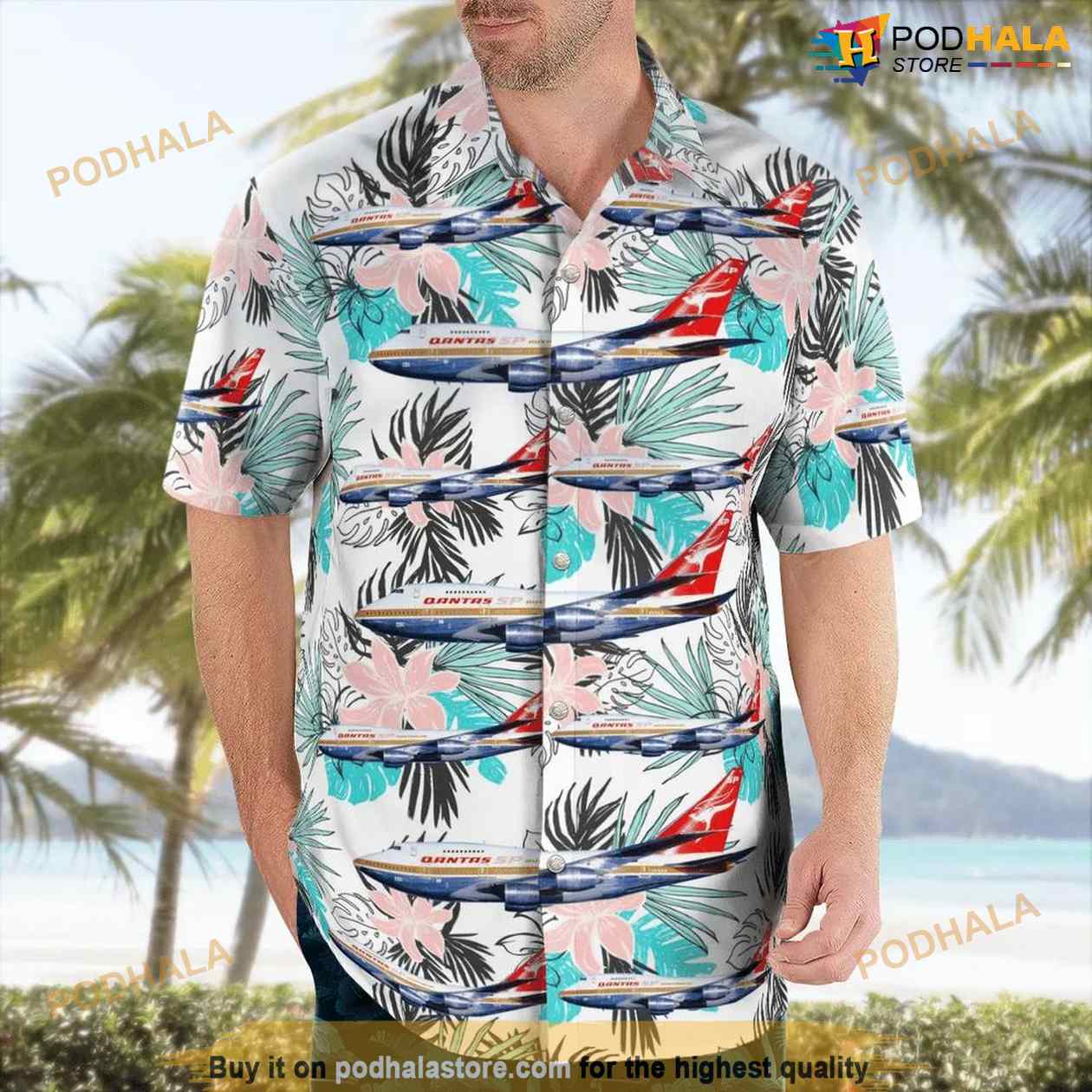 Qantas Boeing 747sp-38 Button Up Hawaiian Shirt Qantas Boeing 747sp-38 Button Up Hawaiian Shirt