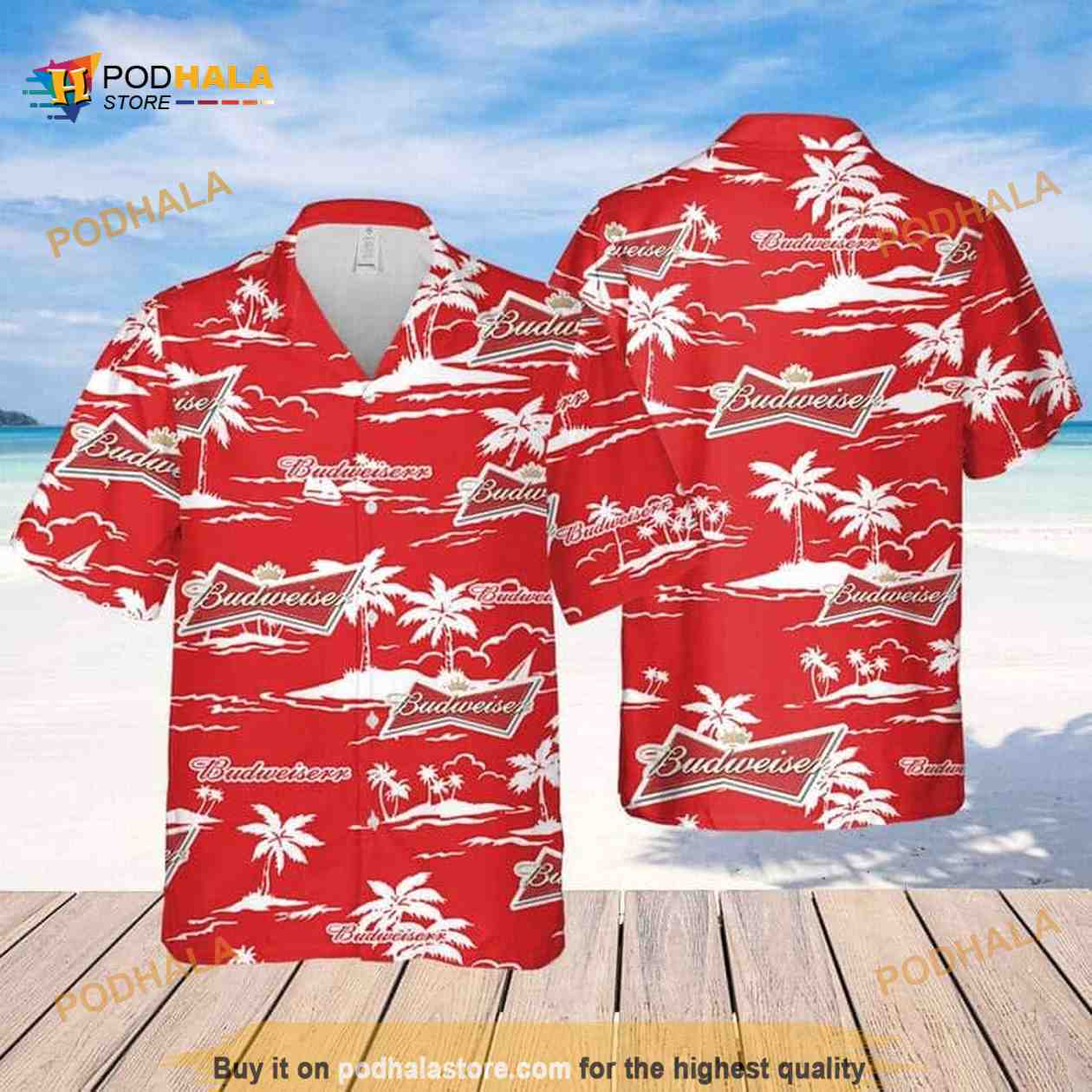 Red Aloha Budweiser Beer Funny Hawaiian Shirt Beach Pattern Red Aloha Budweiser Beer Funny Hawaiian Shirt Beach Pattern