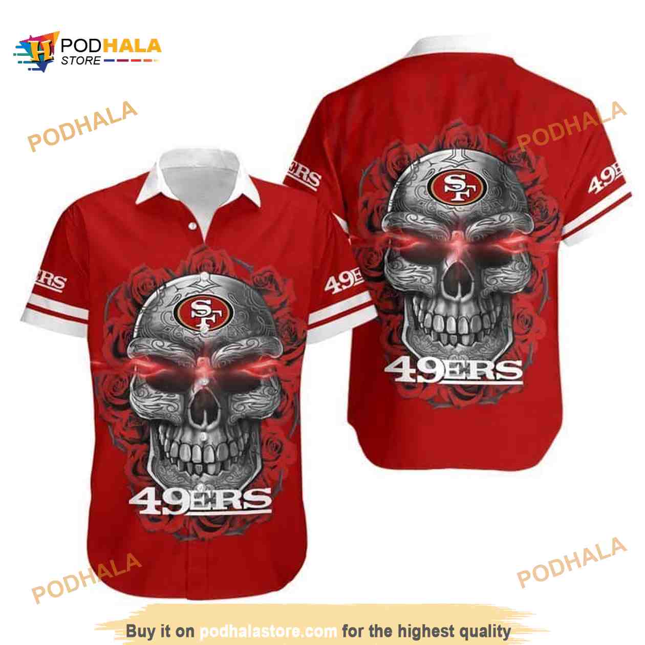 Red Aloha Sugar Skull NFL San Francisco 49ers Funny Hawaiian Shirt Red Aloha Sugar Skull NFL San Francisco 49ers Funny Hawaiian Shirt