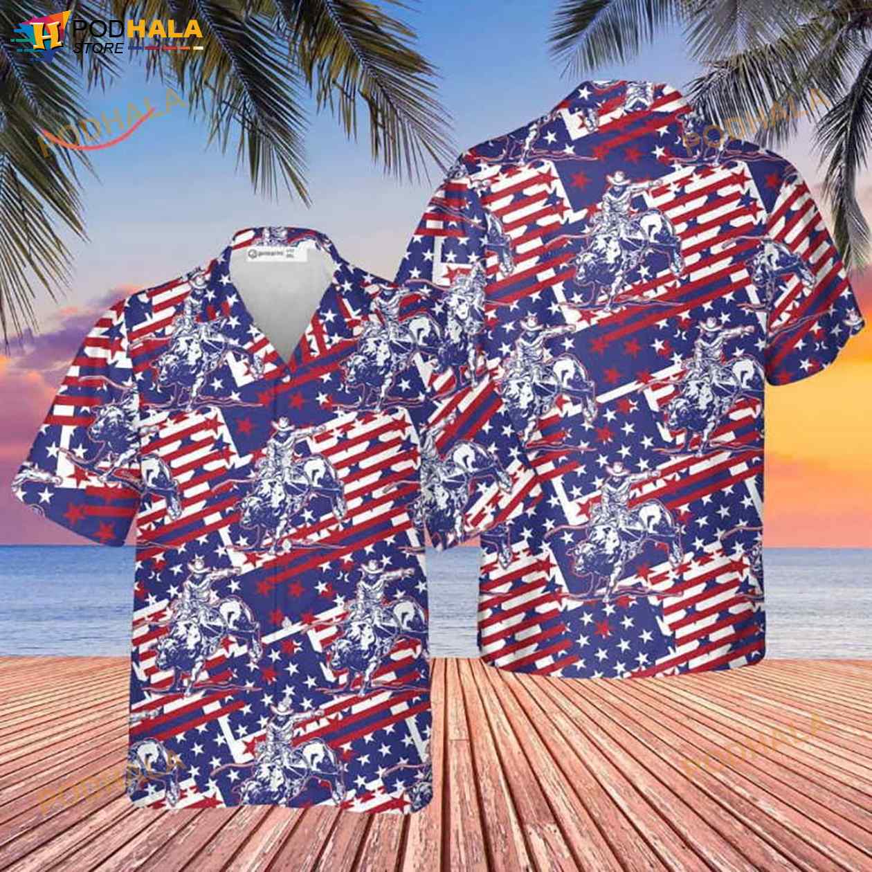 Rodeo Bull Rider Patriotic American Flag 3D Funny Hawaiian Shirt Rodeo Bull Rider Patriotic American Flag 3D Funny Hawaiian Shirt