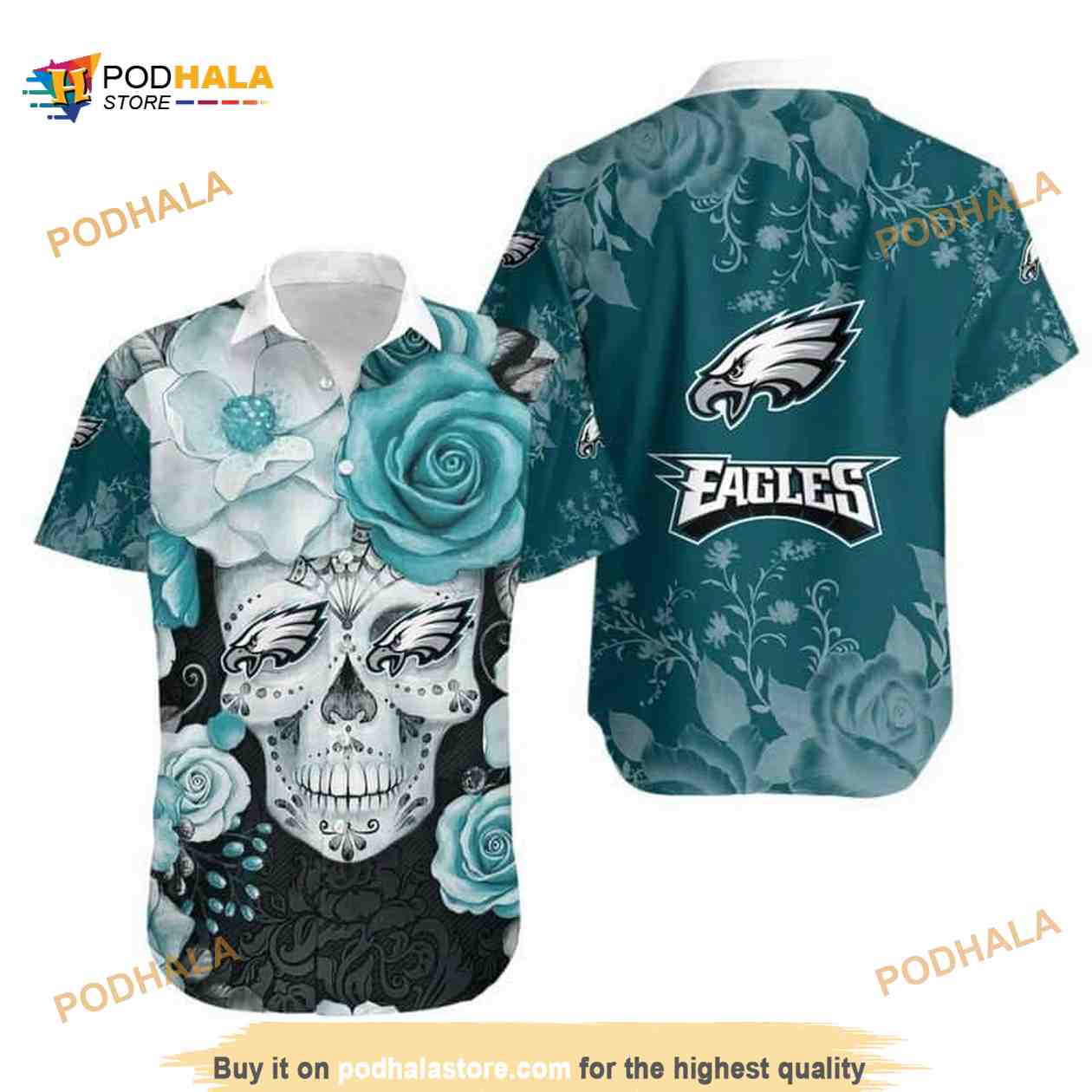 Rose Skull NFL Philadelphia Eagles Funny Hawaiian Shirt For Football Fans Rose Skull NFL Philadelphia Eagles Funny Hawaiian Shirt For Football Fans