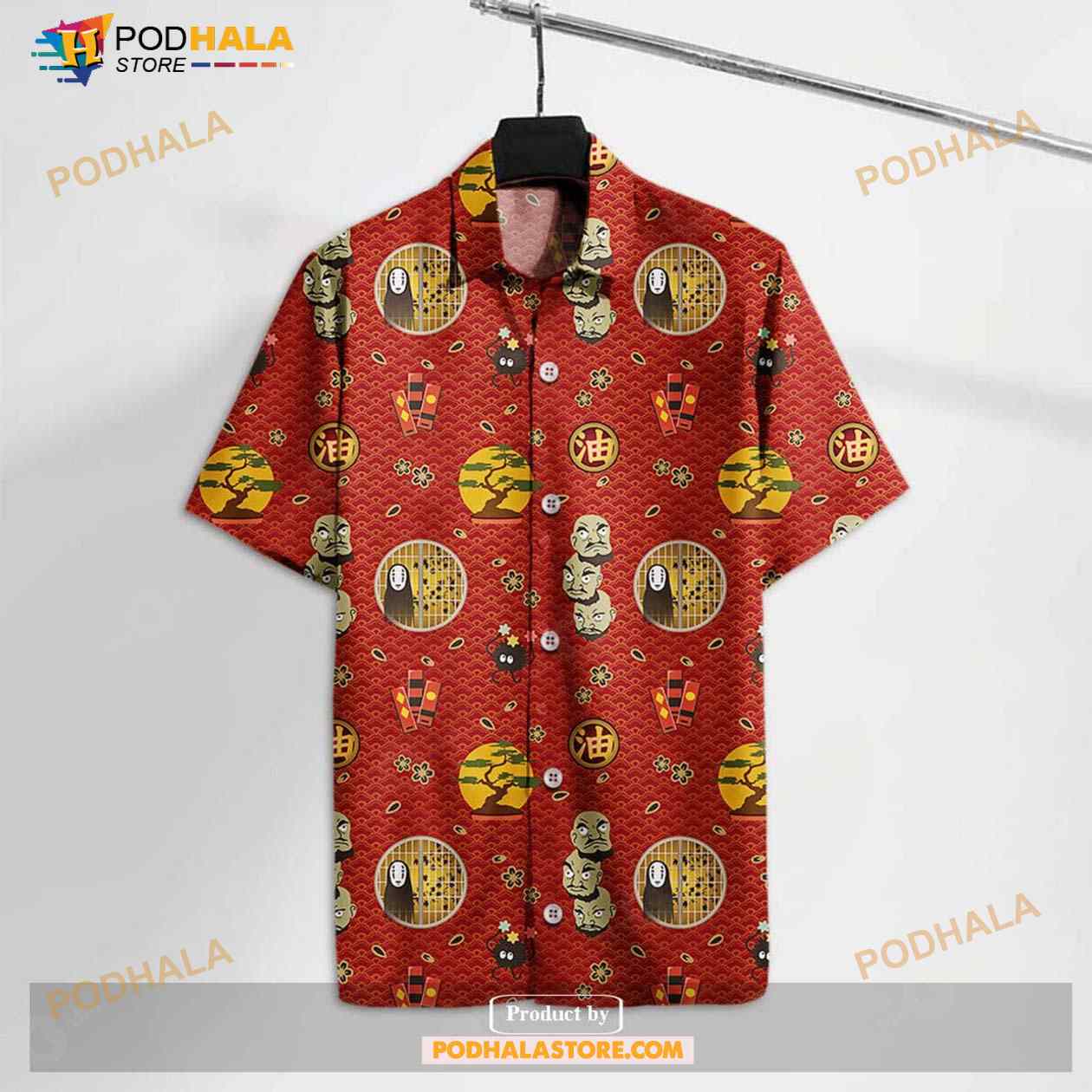 S.Ghibli Spirited Aways No Face Kashira Red Funny Hawaiian Shirt S.Ghibli Spirited Aways No Face Kashira Red Funny Hawaiian Shirt