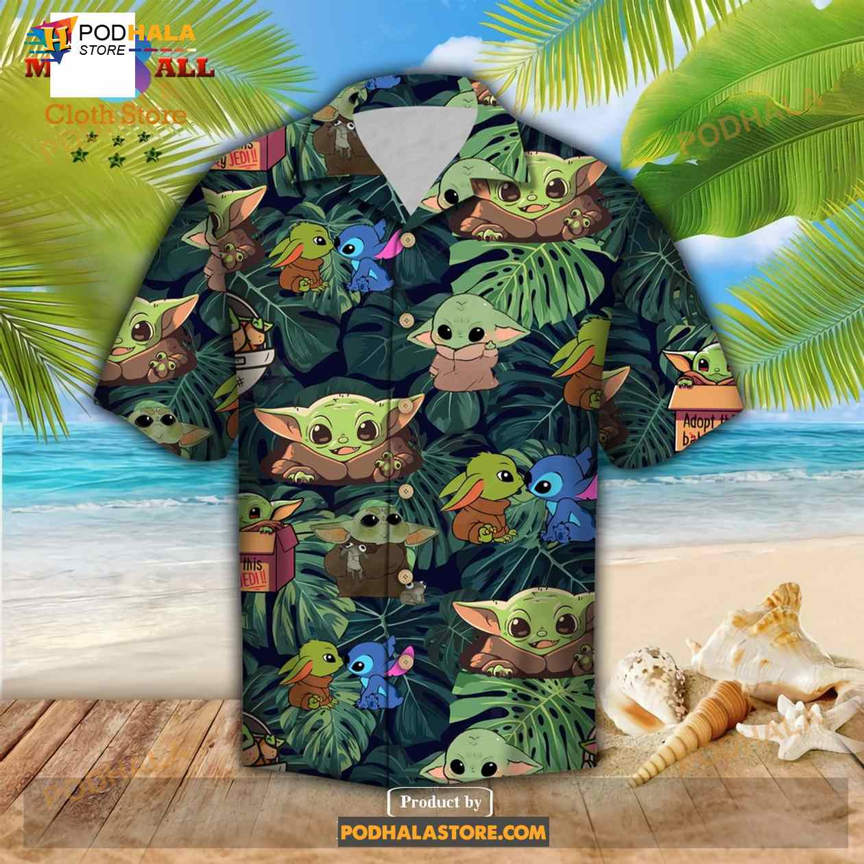 SW Baby Yoda Grogu Stitch Cute Green Aloha Funny Hawaiian Shirt SW Baby Yoda Grogu Stitch Cute Green Aloha Funny Hawaiian Shirt