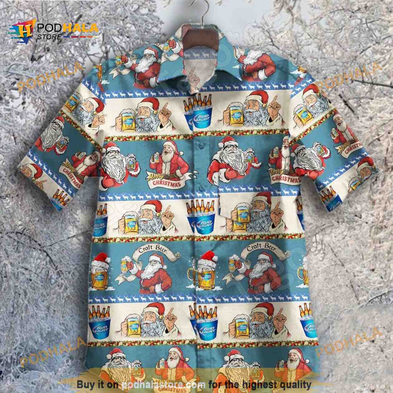 Santa Claus Merry Christmas With Bud Light Beer Funny Hawaiian Shirt Santa Claus Merry Christmas With Bud Light Beer Funny Hawaiian Shirt