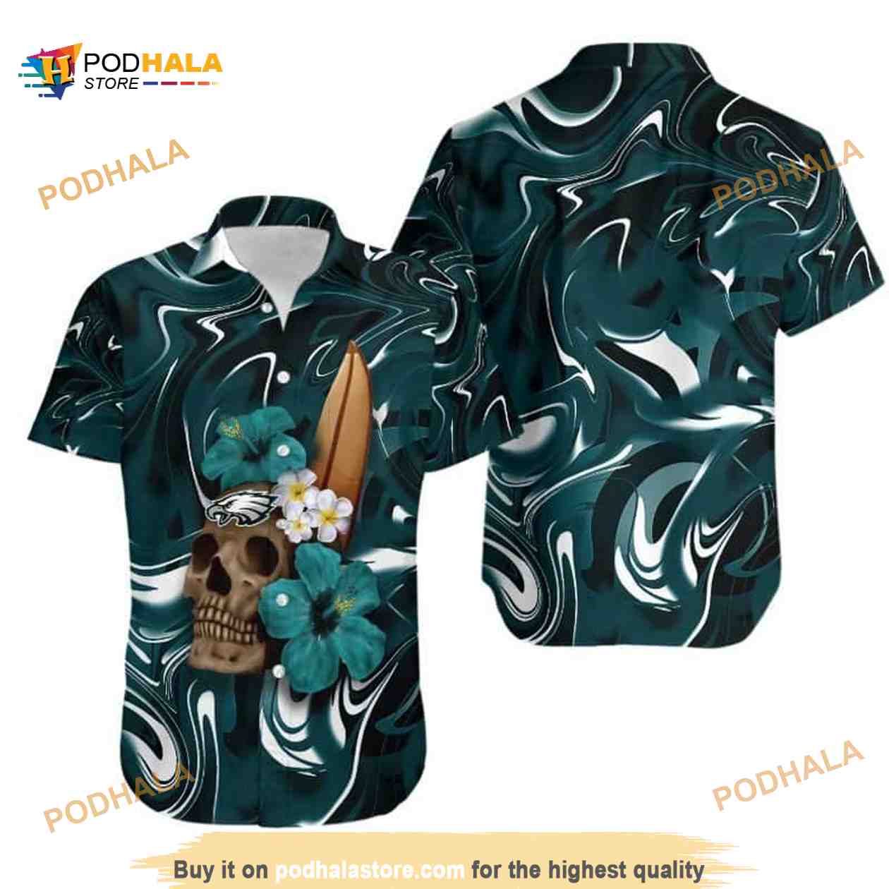 Skull And Hibiscus Flower NFL Philadelphia Eagles Funny Hawaiian Shirt Skull And Hibiscus Flower NFL Philadelphia Eagles Funny Hawaiian Shirt