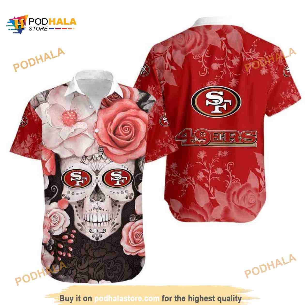 Skull Rose With NFL San Francisco 49ers Funny Hawaiian Shirt Skull Rose With NFL San Francisco 49ers Funny Hawaiian Shirt