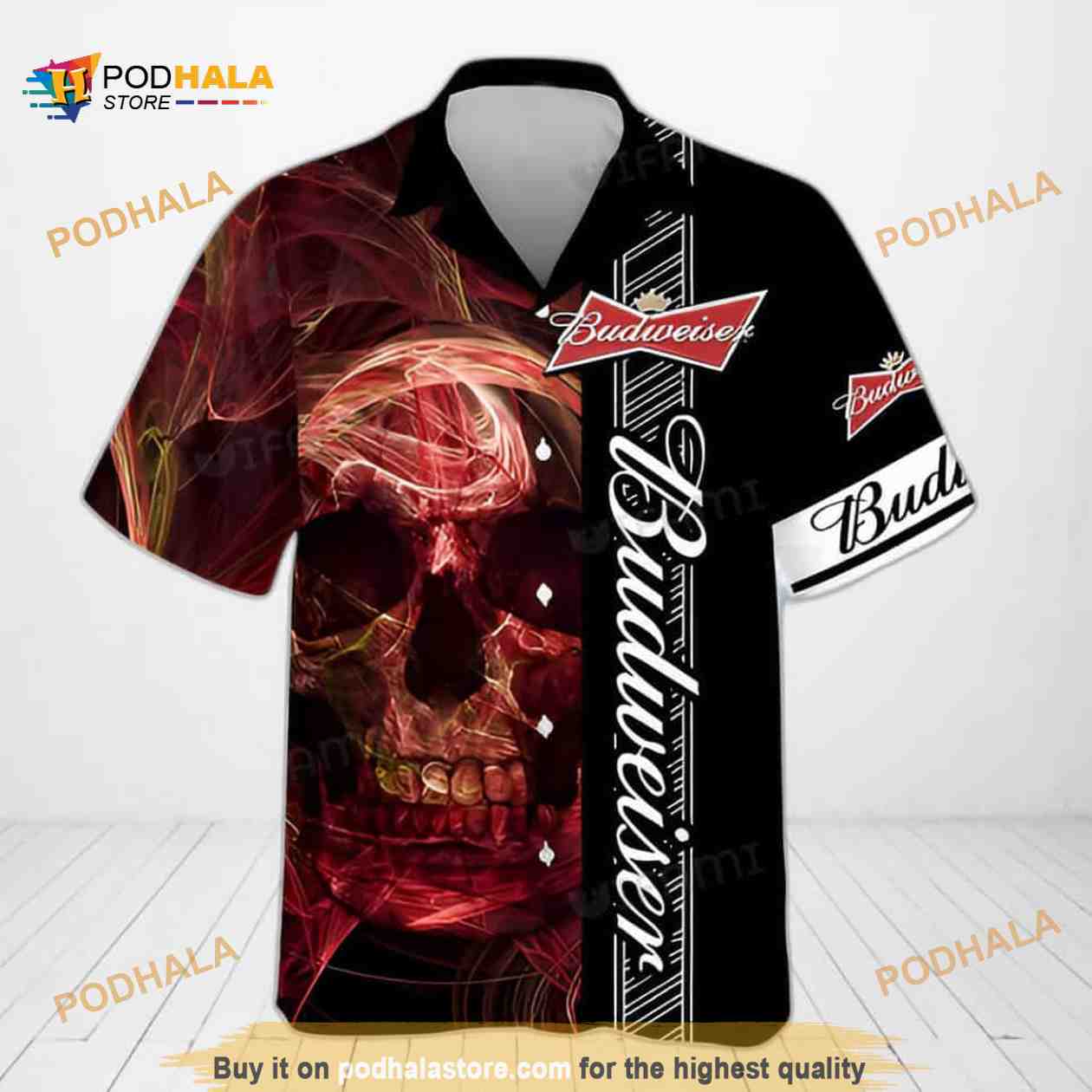 Skull With Budweiser Funny Hawaiian Shirt Beer Lovers Gift Skull With Budweiser Funny Hawaiian Shirt Beer Lovers Gift