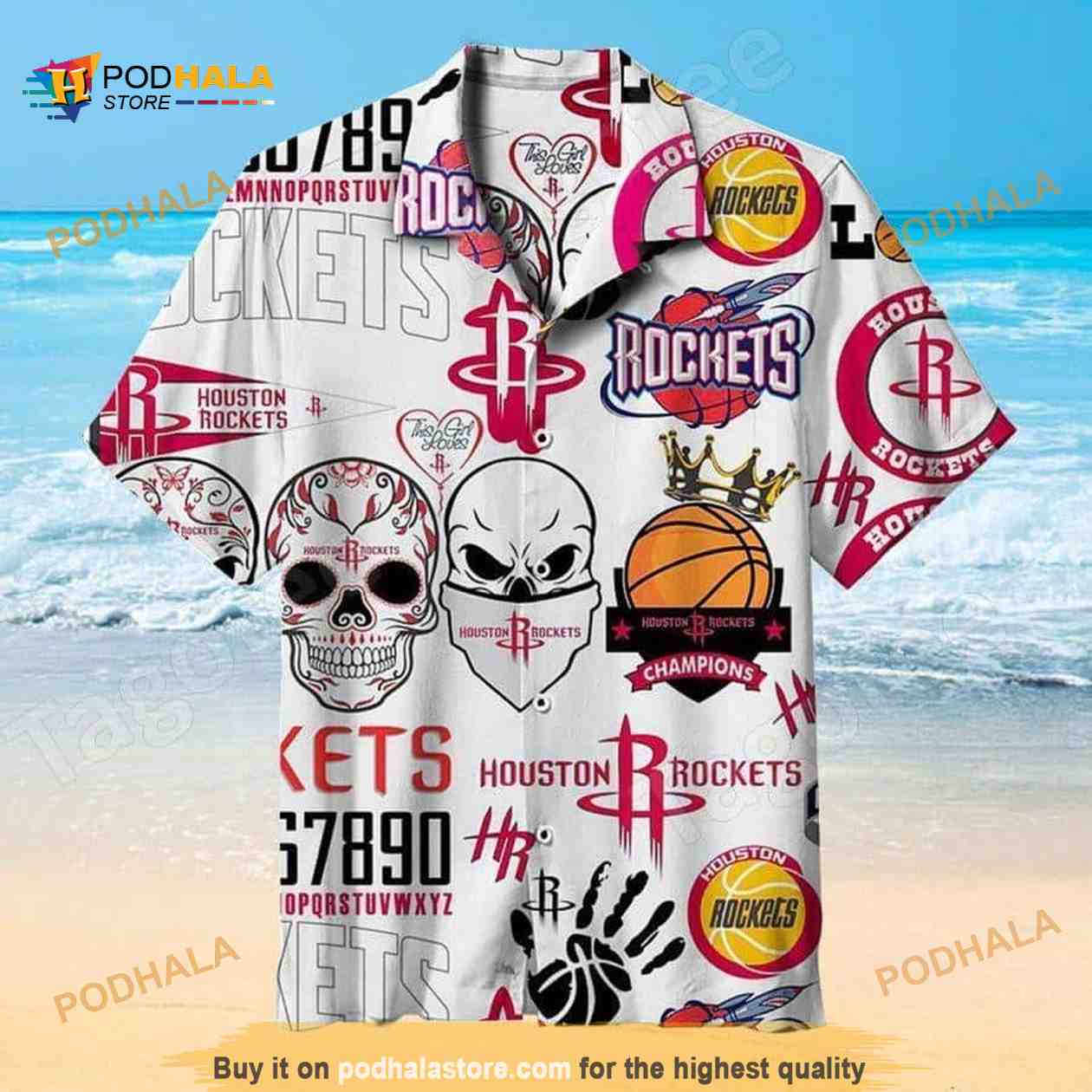 Skull With Houston Rockets Funny Hawaiian Shirt Skull With Houston Rockets Funny Hawaiian Shirt