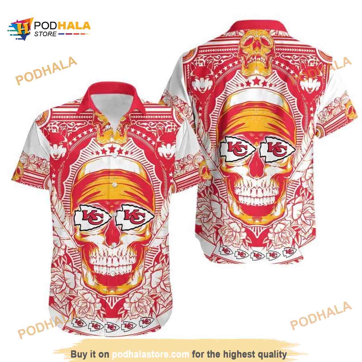 Skull With NFL Kansas City Chiefs Funny Hawaiian Shirt Summer Gift For Friend Skull With NFL Kansas City Chiefs Funny Hawaiian Shirt Summer Gift For Friend
