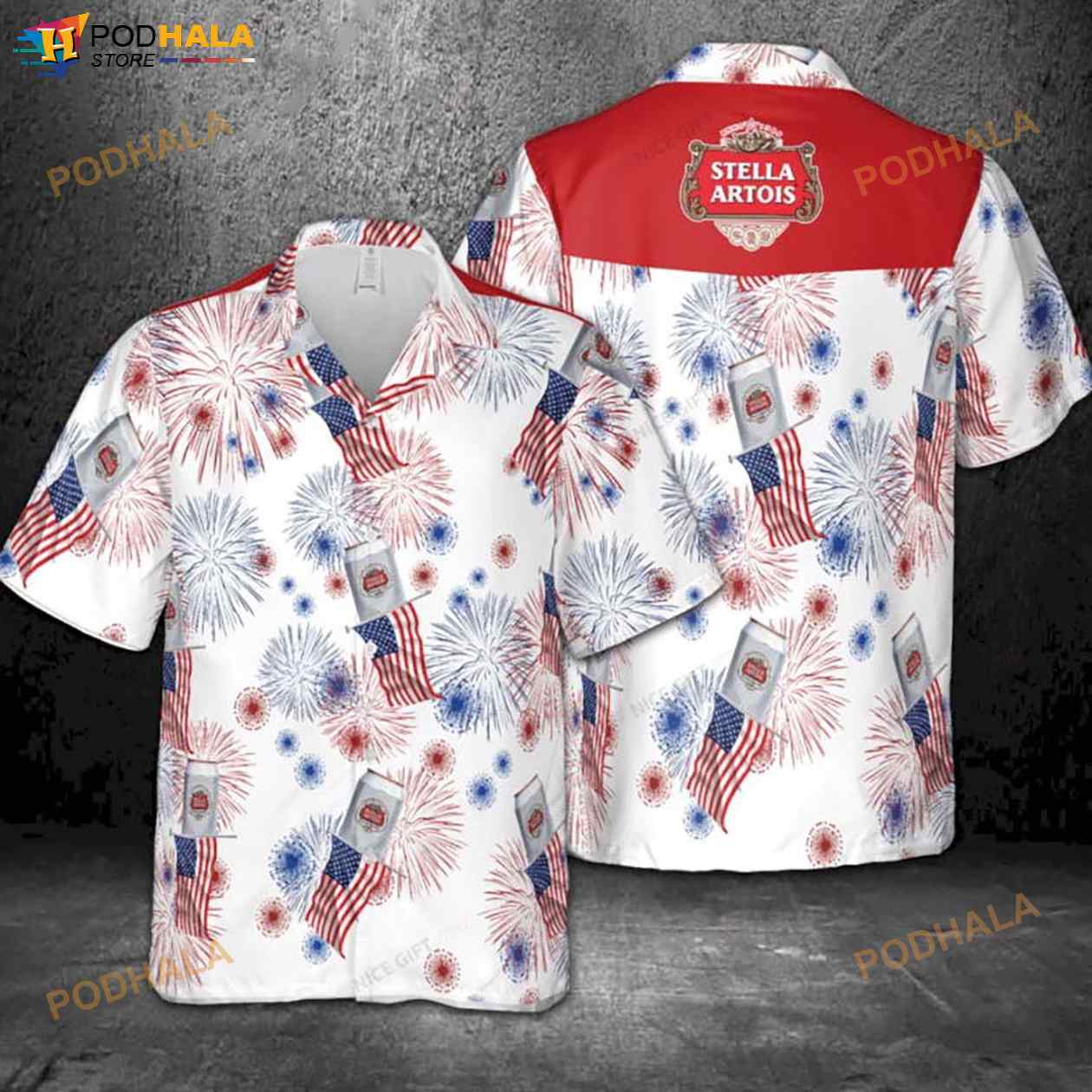 Stella Artois American Flag Fireworks 3D Funny Hawaiian Shirt Stella Artois American Flag Fireworks 3D Funny Hawaiian Shirt