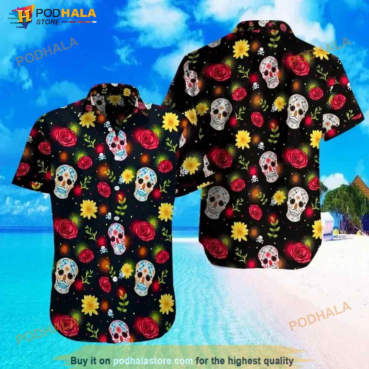 Sugar Skull With Rose Hawaiian Shirt Sugar Skull With Rose Hawaiian Shirt