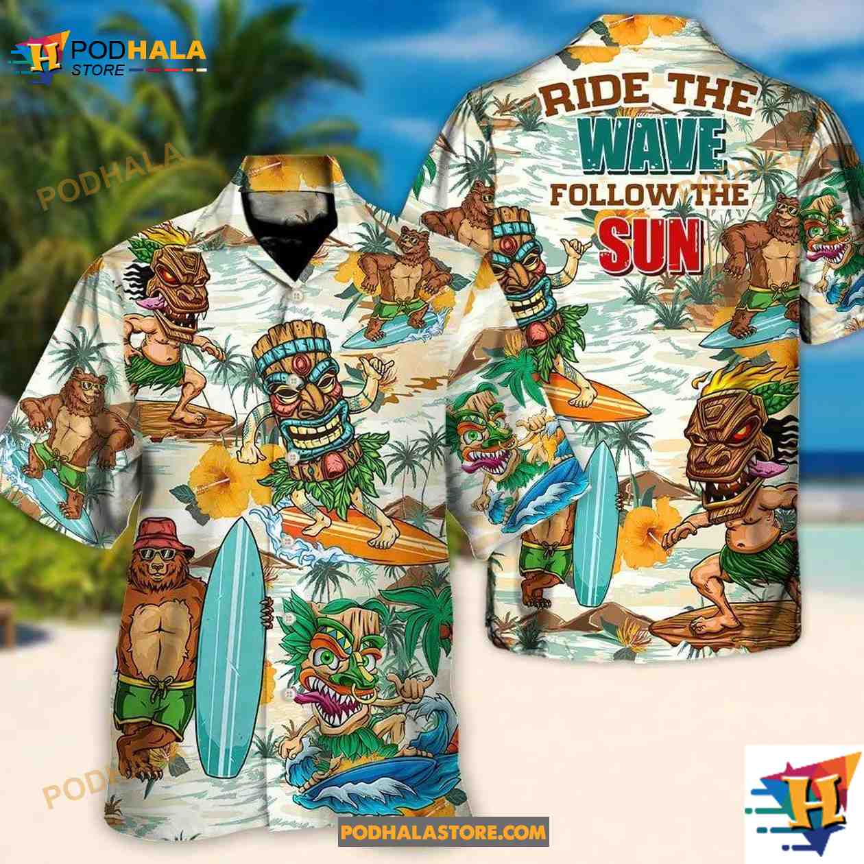 Surfing Funny Bear And Tiki Ride The Wave Follow The Sun Lovers Surfing Hawaiian Shirt Surfing Funny Bear And Tiki Ride The Wave Follow The Sun Lovers Surfing Hawaiian Shirt