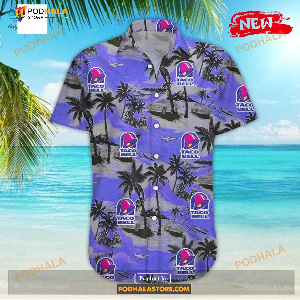 Taco Bell Tropical Coconut Tree Yellow Purple Funny Hawaiian Shirt Taco Bell Tropical Coconut Tree Yellow Purple Funny Hawaiian Shirt