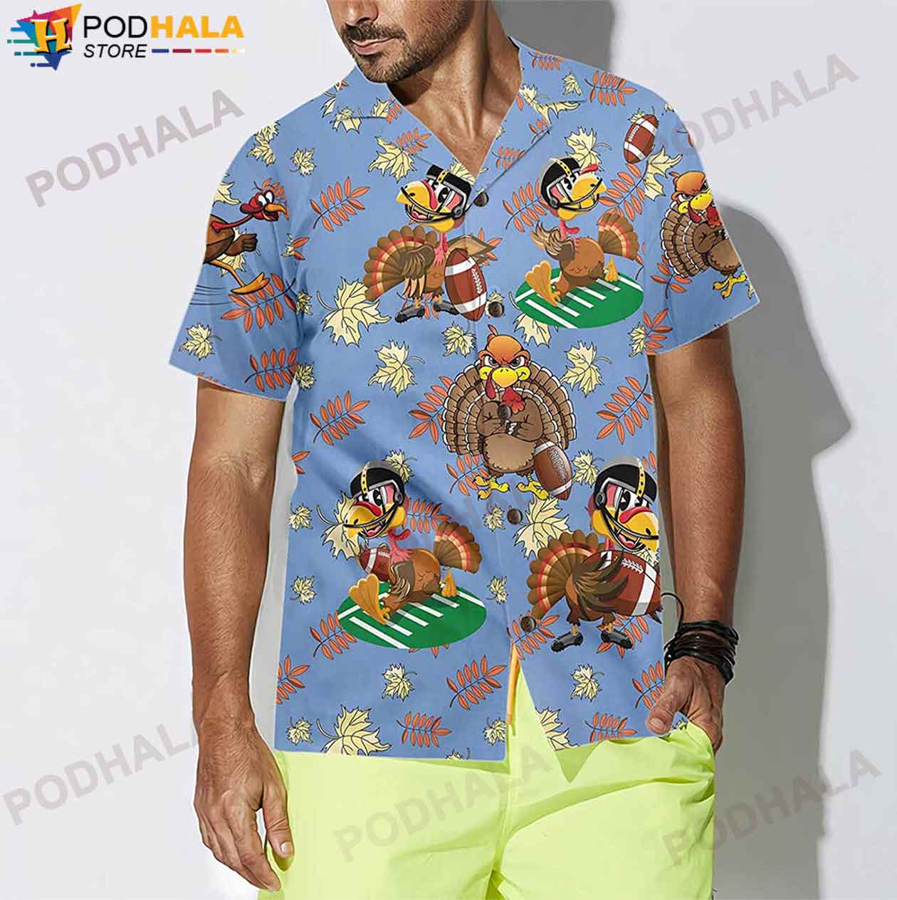 Turkey Playing American Football Turkey Thanksgiving Hawaiian Shirt Turkey Playing American Football Turkey Thanksgiving Hawaiian Shirt