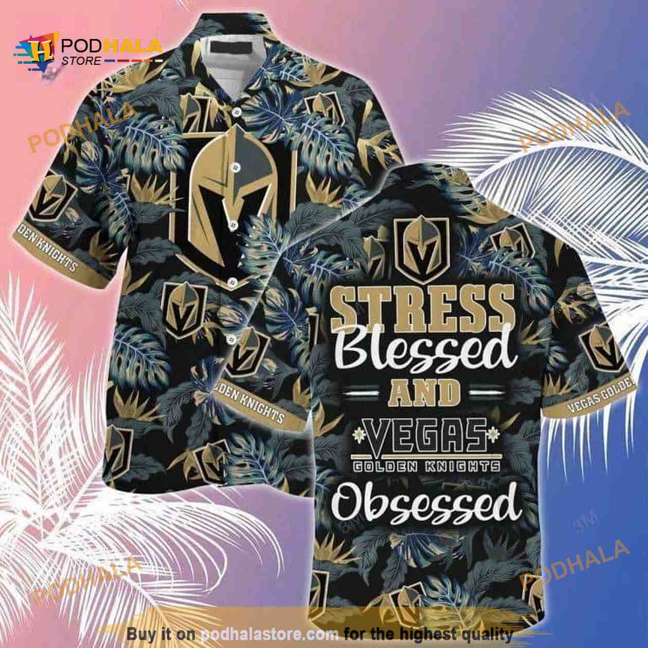 Vegas Golden Knights NHL Hawaiian Shirt Stress Blessed Obsessed Vegas Golden Knights NHL Hawaiian Shirt Stress Blessed Obsessed
