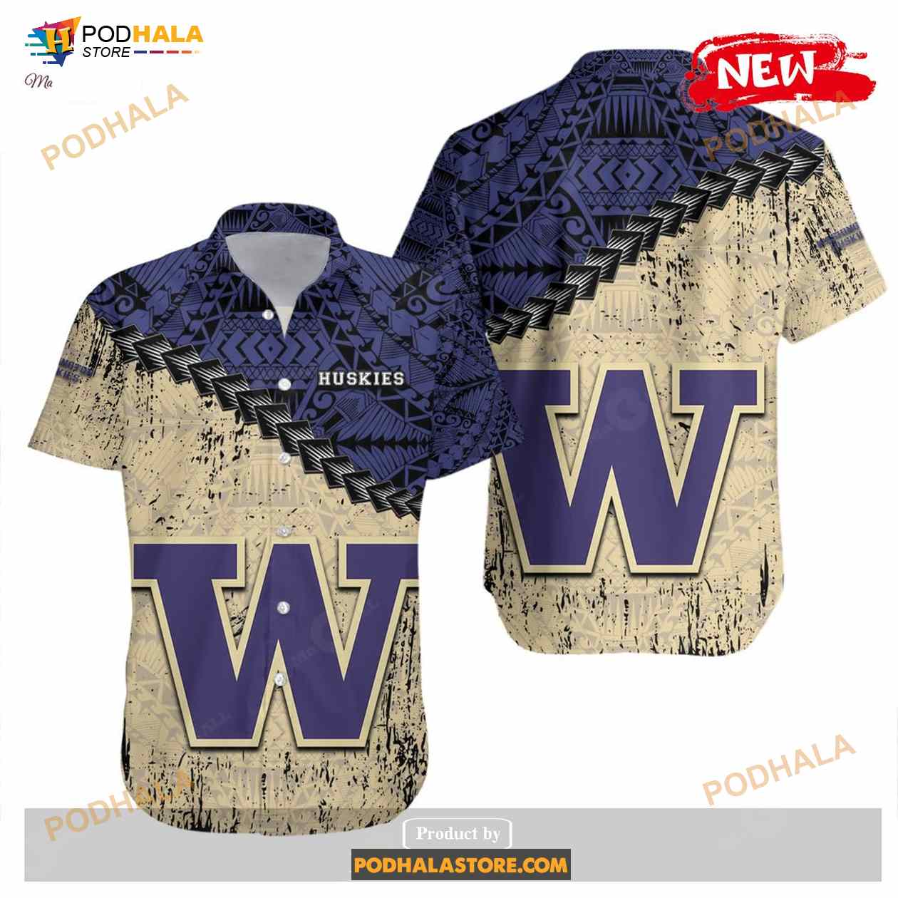 Washington Huskies NCAA Grunge Polynesian Tattoo Funny Hawaiian Shirt Washington Huskies NCAA Grunge Polynesian Tattoo Funny Hawaiian Shirt