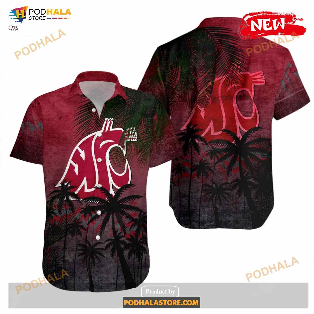 Washington State Cougars NCAA Coconut Tree Tropical Grunge Funny Hawaiian Shirt Washington State Cougars NCAA Coconut Tree Tropical Grunge Funny Hawaiian Shirt