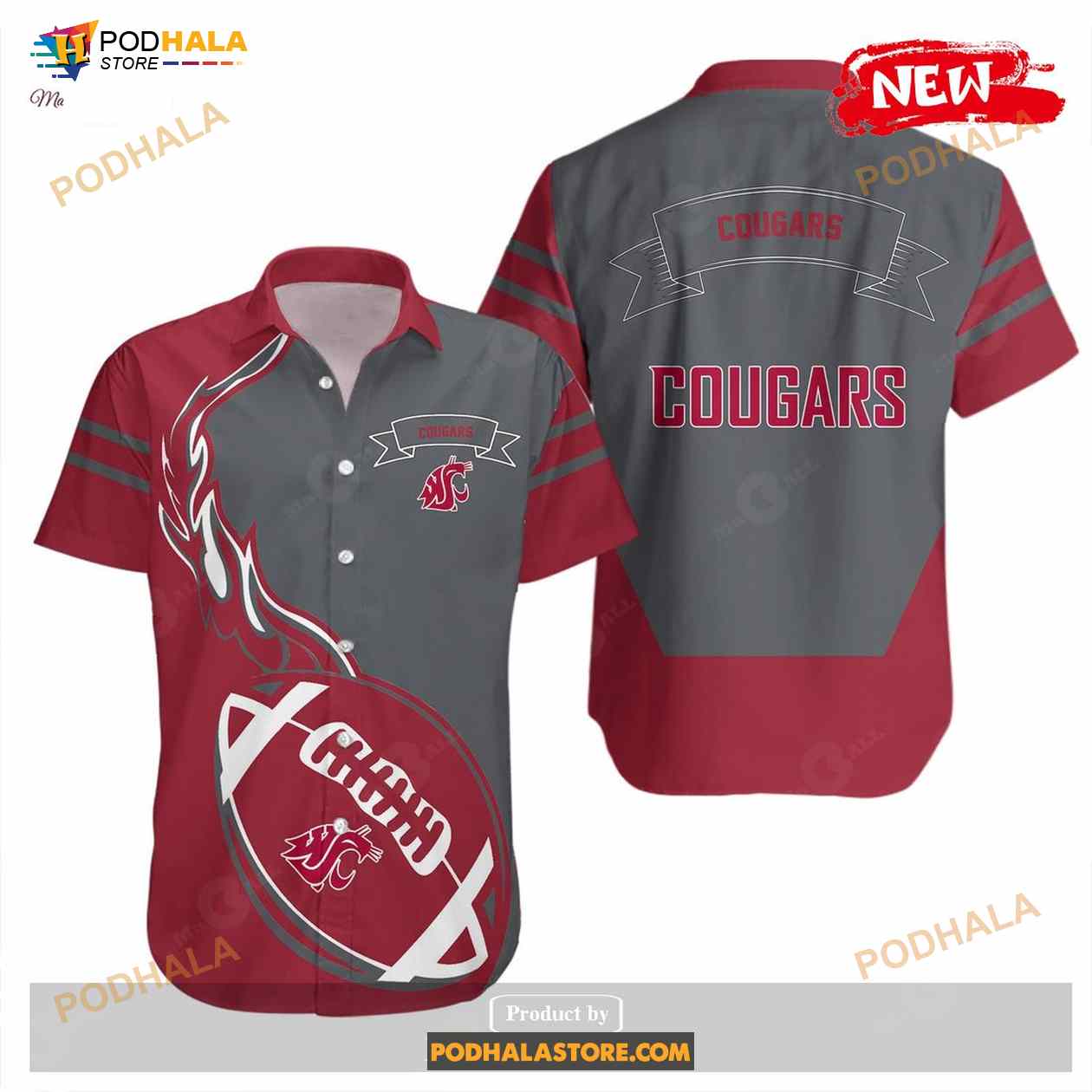 Washington State Cougars NCAA Flame Ball Funny Hawaiian Shirt Washington State Cougars NCAA Flame Ball Funny Hawaiian Shirt