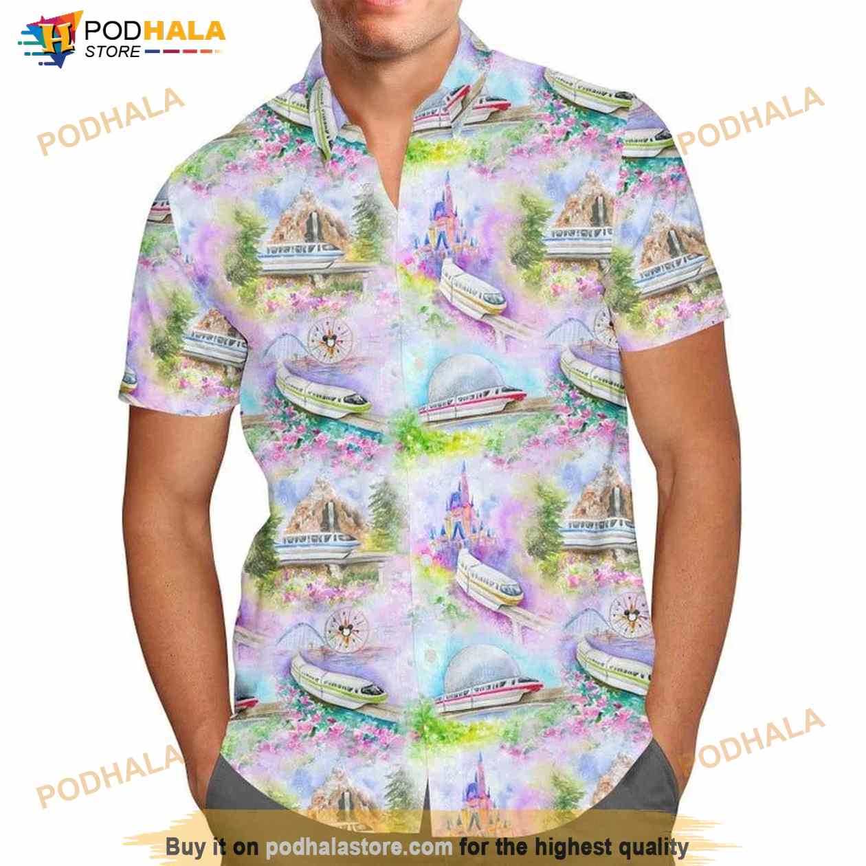 Watercolor Disney Monorail Hawaiian Shirt Watercolor Disney Monorail Hawaiian Shirt