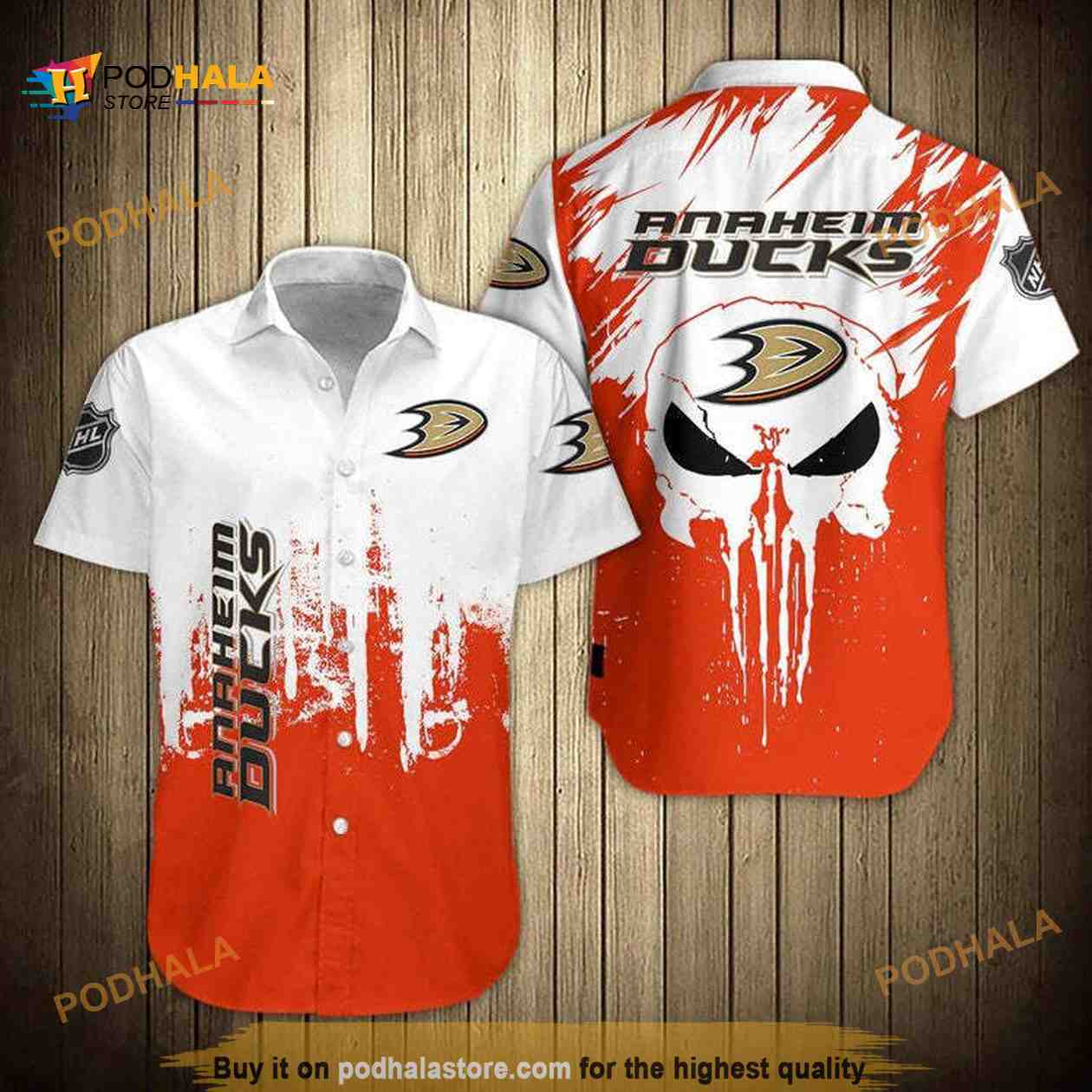 White Skull With NHL Anaheim Ducks Funny Hawaiian Shirt White Skull With NHL Anaheim Ducks Funny Hawaiian Shirt