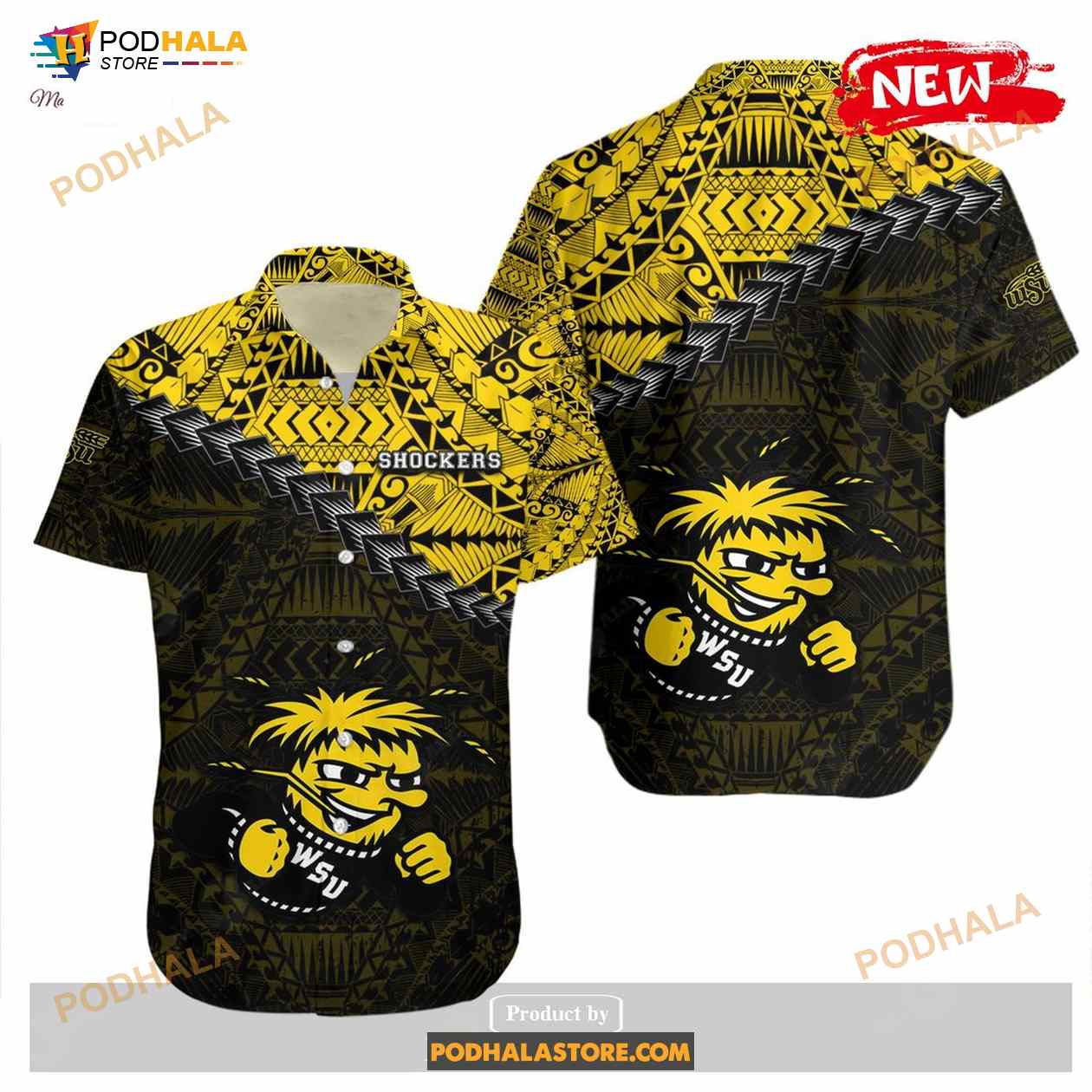 Wichita State Shockers NCAA Grunge Polynesian Tattoo Funny Hawaiian Shirt Wichita State Shockers NCAA Grunge Polynesian Tattoo Funny Hawaiian Shirt