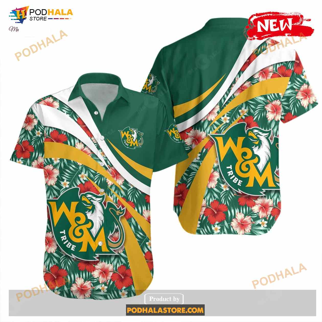 William and Mary Tribe NCAA Hibiscus Sport Style Funny Hawaiian Shirt William and Mary Tribe NCAA Hibiscus Sport Style Funny Hawaiian Shirt