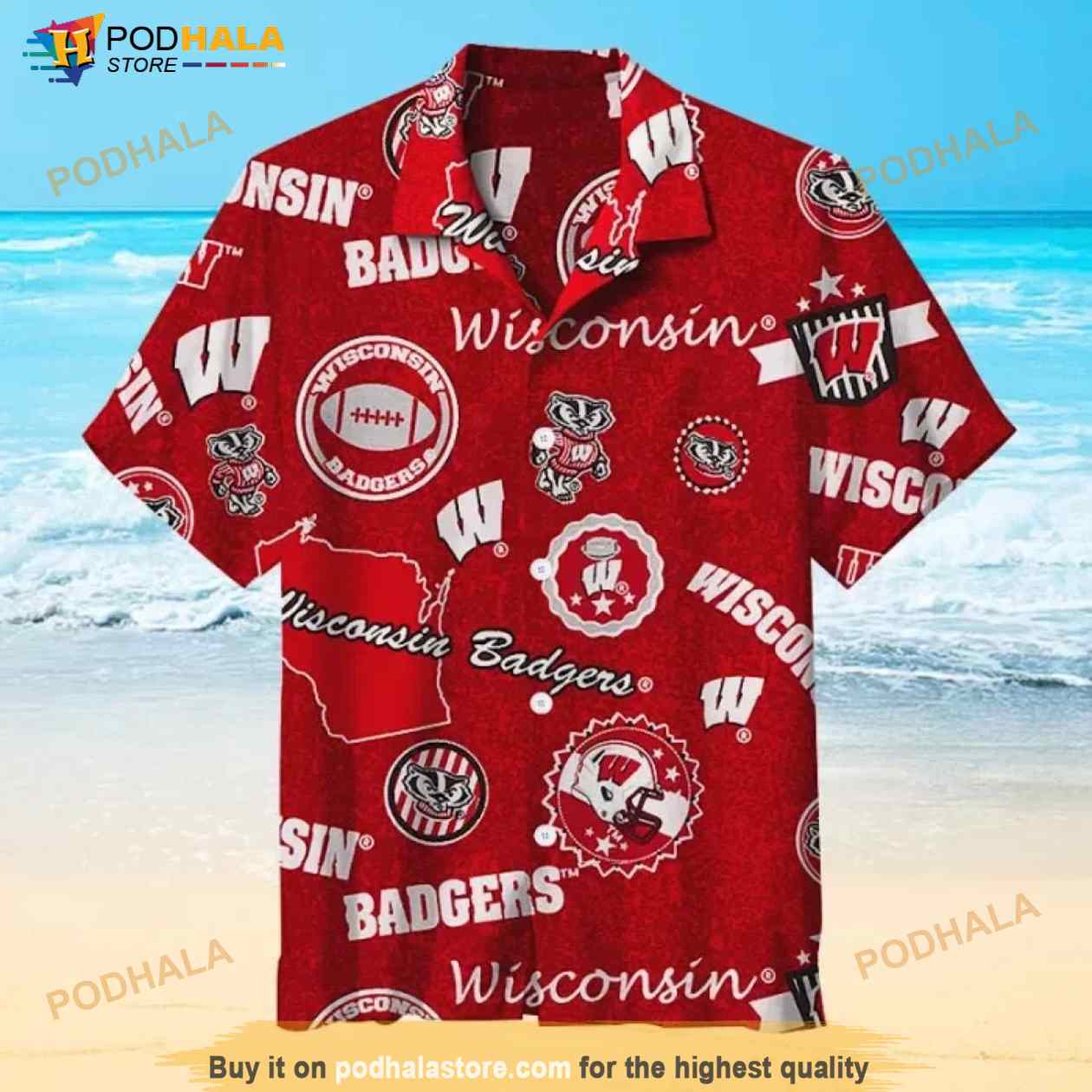 Wisconsin Badgers Hawaiian Vintage Summer Shirt Wisconsin Badgers Hawaiian Vintage Summer Shirt