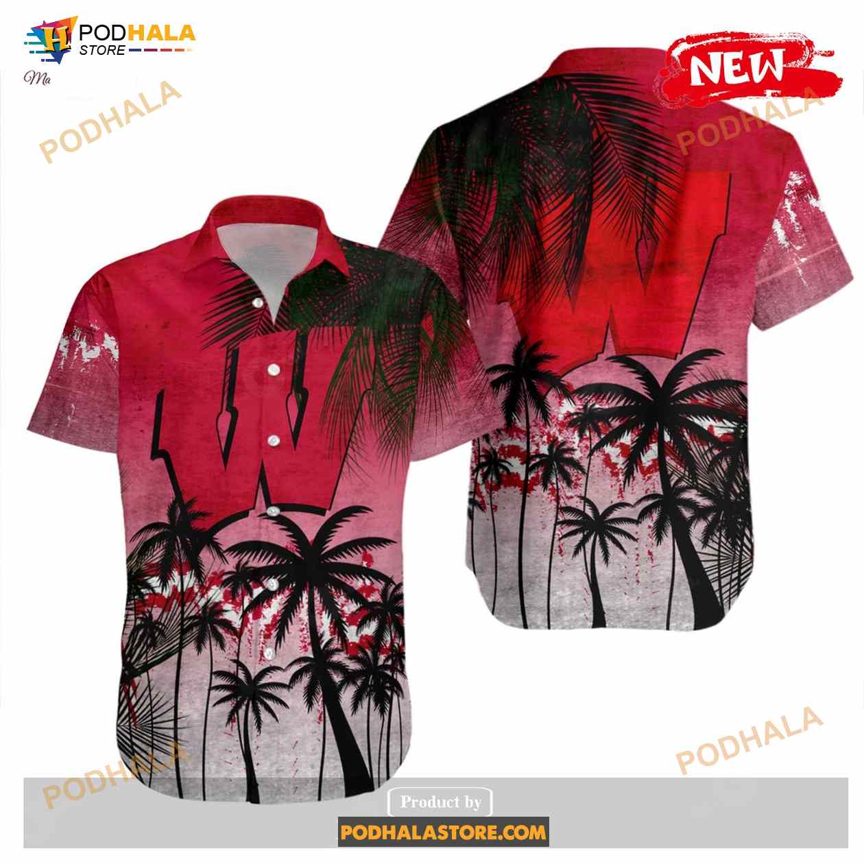 Wisconsin Badgers NCAA Coconut Tree Tropical Grunge Funny Hawaiian Shirt Wisconsin Badgers NCAA Coconut Tree Tropical Grunge Funny Hawaiian Shirt