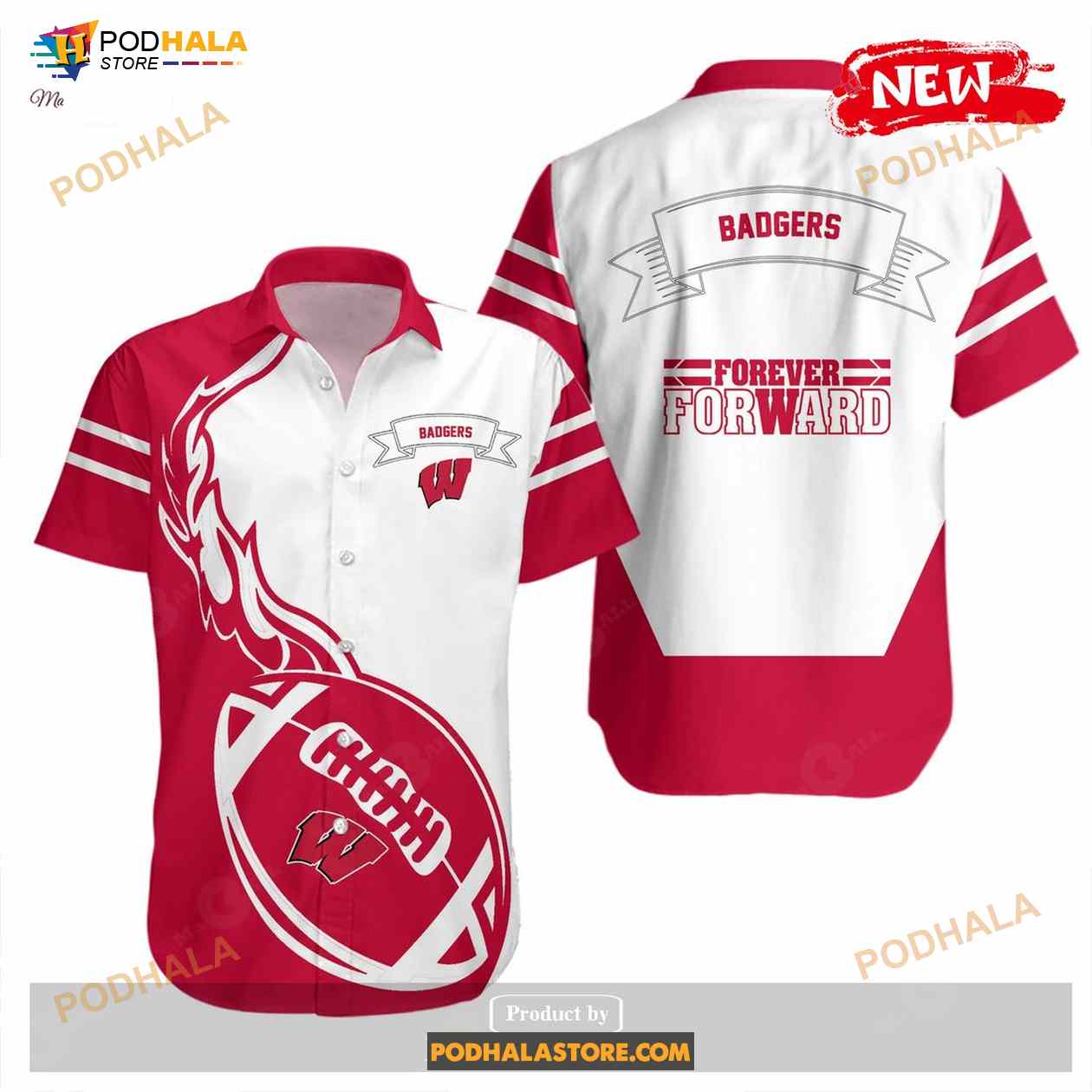 Wisconsin Badgers NCAA Flame Ball Design Funny Hawaiian Shirt Wisconsin Badgers NCAA Flame Ball Design Funny Hawaiian Shirt