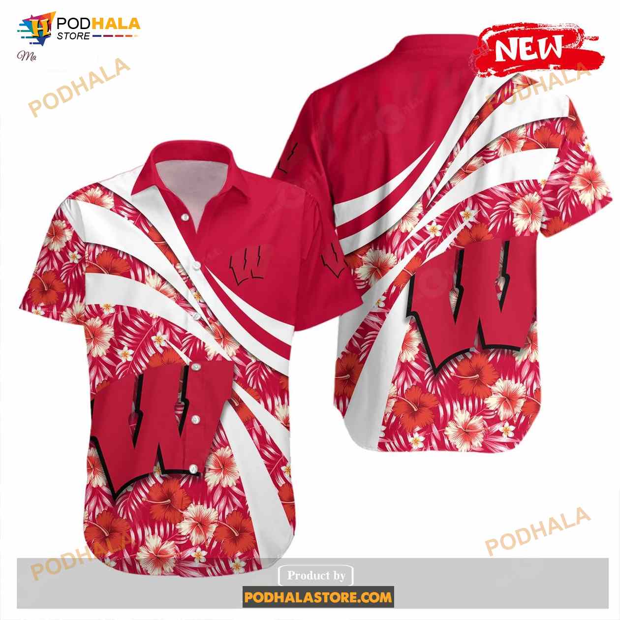 Wisconsin Badgers NCAA Hibiscus Sport Style Funny Hawaiian Shirt Wisconsin Badgers NCAA Hibiscus Sport Style Funny Hawaiian Shirt