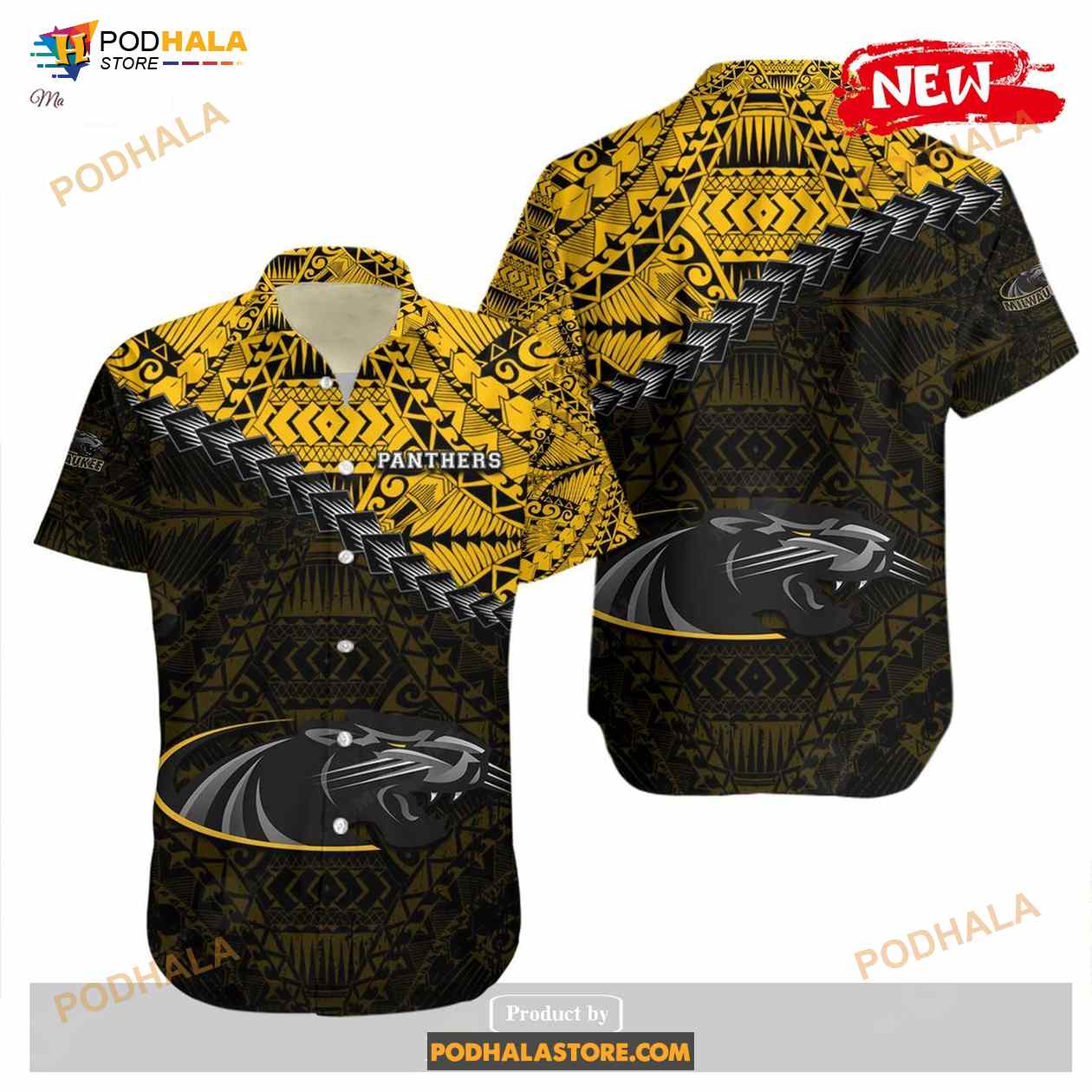 Wisconsin Milwaukee Panthers NCAA Grunge Polynesian Tattoo Funny Hawaiian Shirt Wisconsin Milwaukee Panthers NCAA Grunge Polynesian Tattoo Funny Hawaiian Shirt